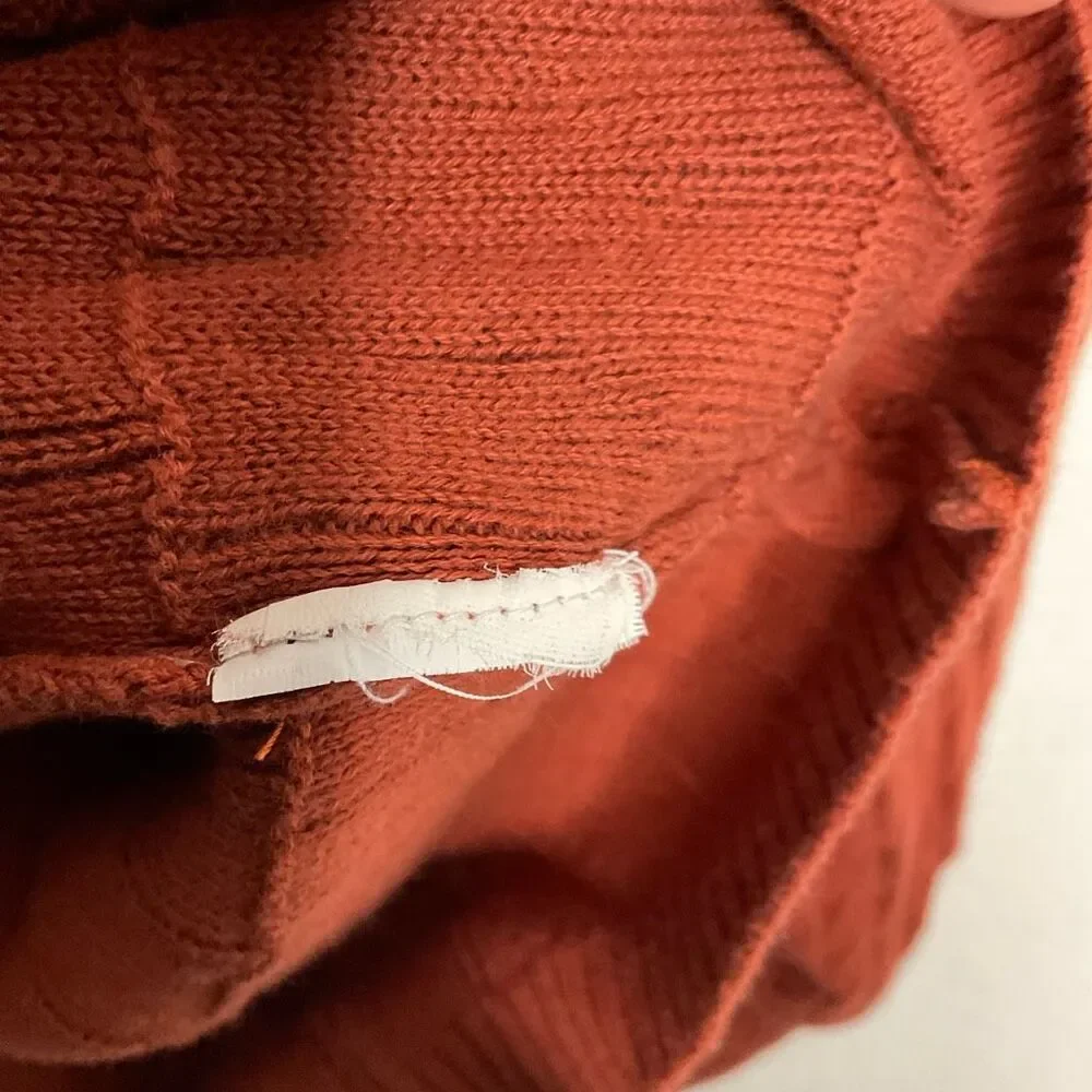 Prana WOMENS Medium Rust Organic Cotton Crew Neck Cable Knit Sweater Sustainable